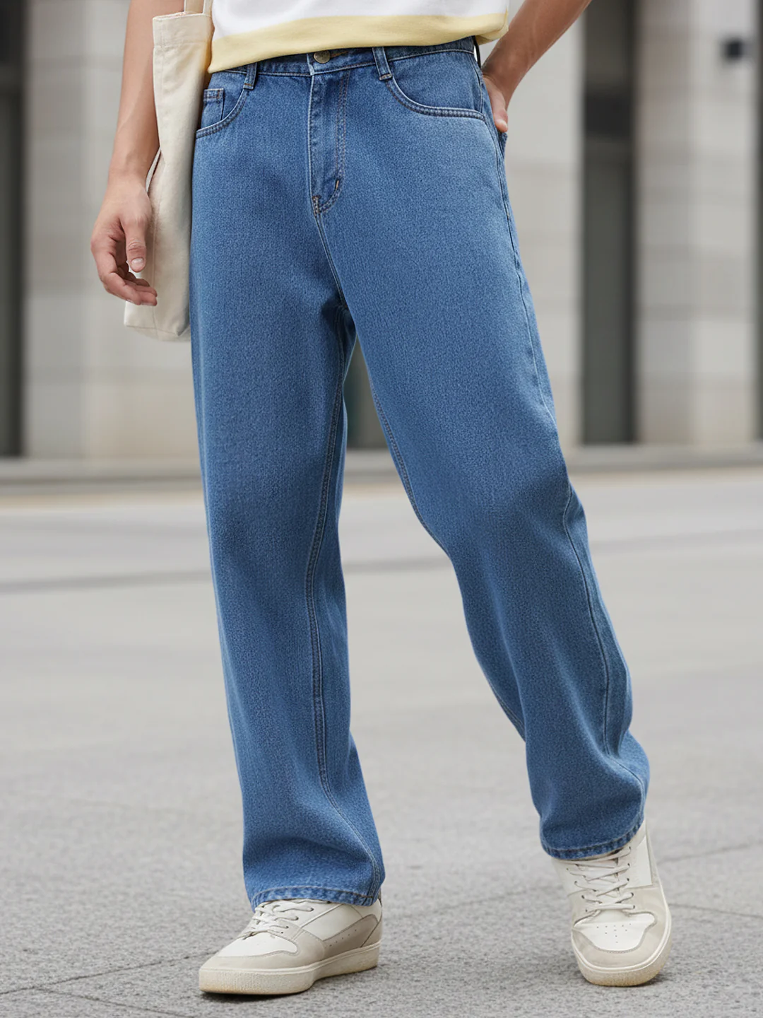 Men's Light Blue Loose Fit Washed Jeans Non-Stretchable - Image 7