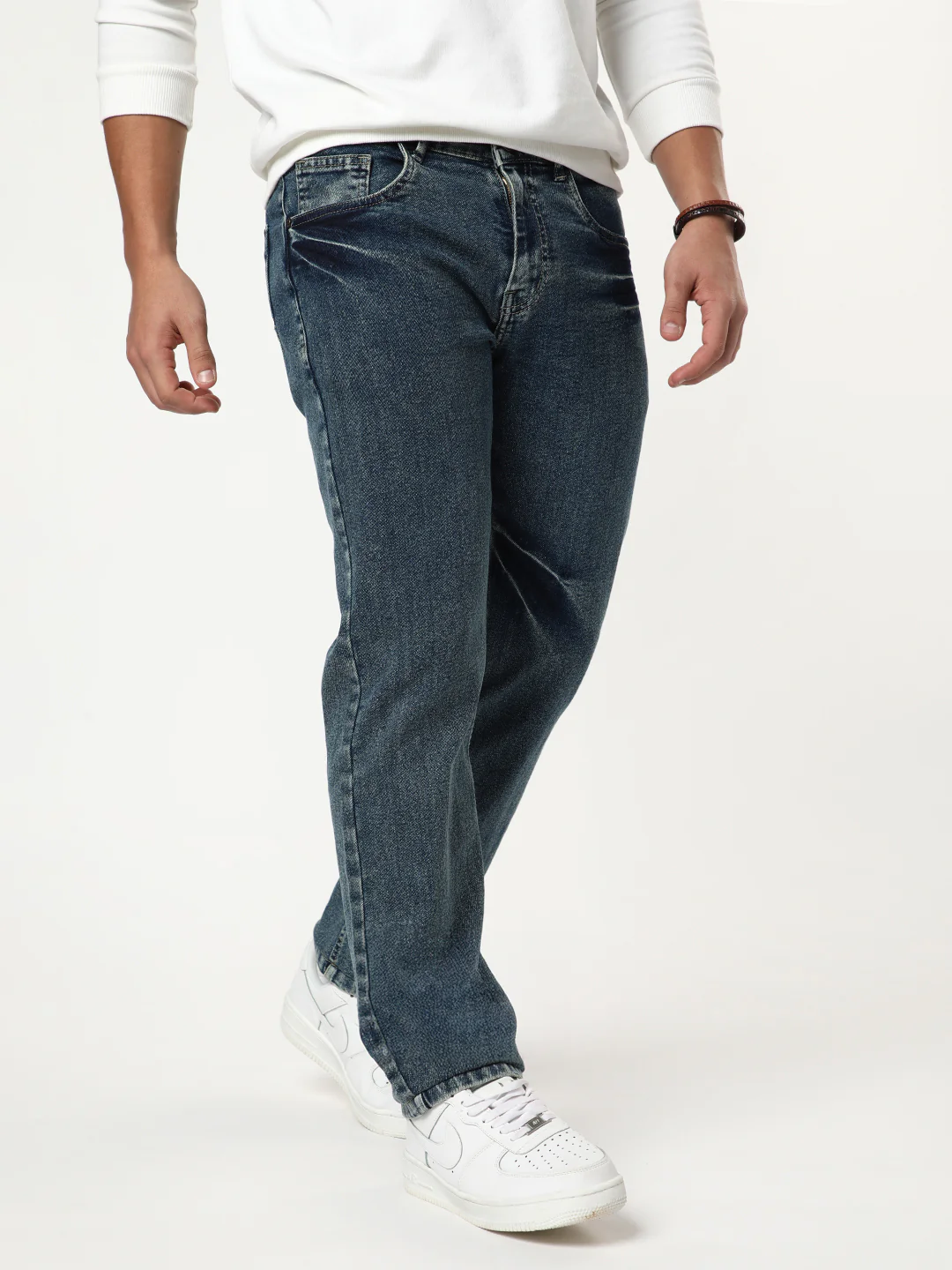 Men's Light Blue Regular Fit Acid Washed Denim Jeans Stretchable - Image 2