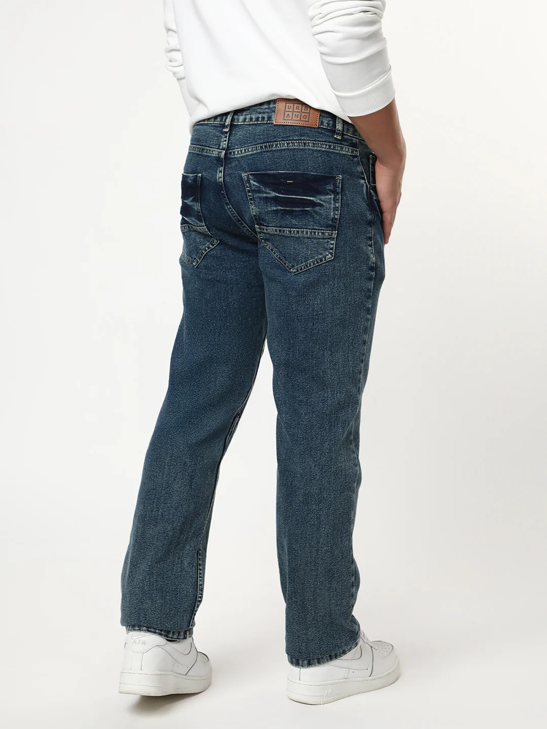 Men's Light Blue Regular Fit Acid Washed Denim Jeans Stretchable - Image 3
