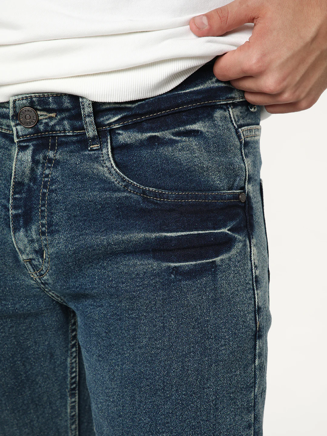 Men's Light Blue Regular Fit Acid Washed Denim Jeans Stretchable - Image 5