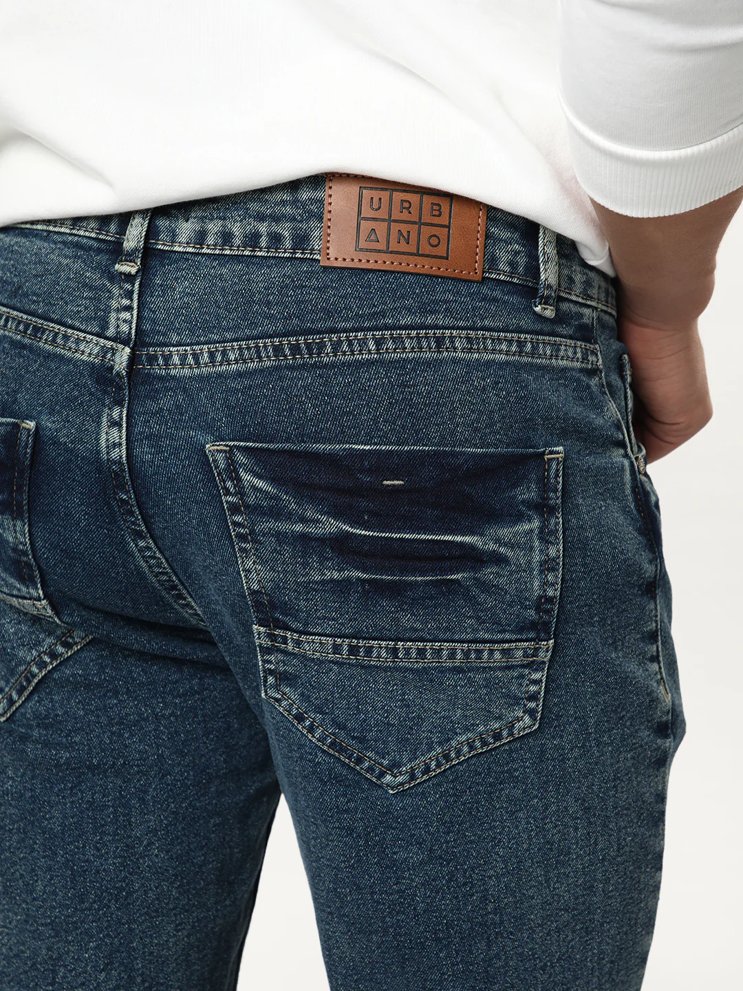 Men's Light Blue Regular Fit Acid Washed Denim Jeans Stretchable - Image 6