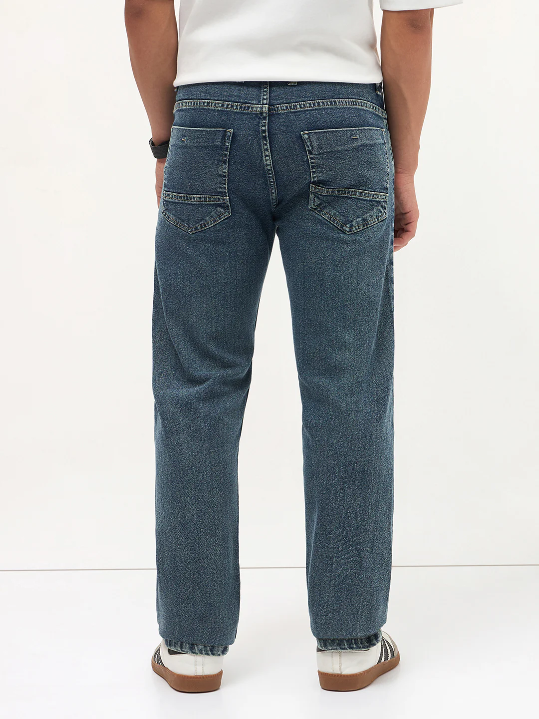 Men's Light Blue Regular Fit Towel Washed Yellow Tint Denim Jeans Stretchable - Image 4