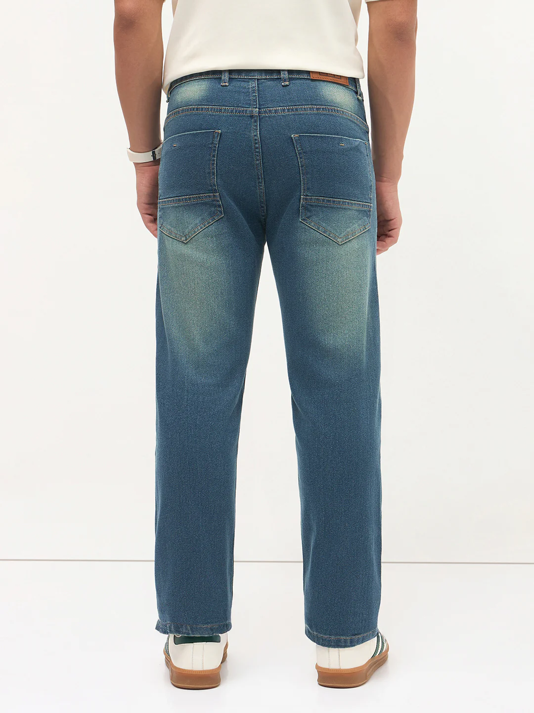 Men's Light Blue Regular Fit Whisker Wash Yellow Tint Denim Jeans Stretchable - Image 4