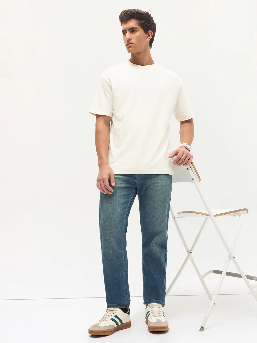 Men's Light Blue Regular Fit Whisker Wash Yellow Tint Denim Jeans Stretchable - Image 5