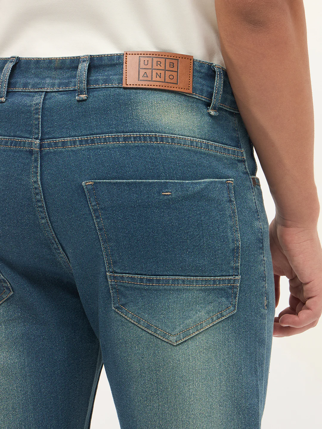 Men's Light Blue Regular Fit Whisker Wash Yellow Tint Denim Jeans Stretchable - Image 6