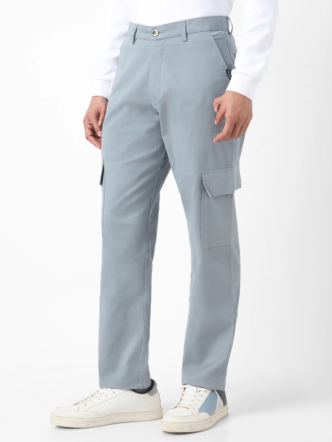 Urbano Fashion Men's Light Blue Regular Fit Solid Cargo Chino Pant with 6 Pockets Stretchable - Image 2