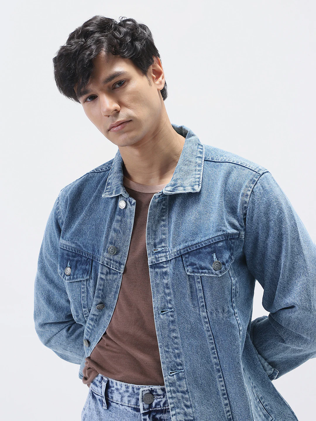 Men's Light Blue Regular Fit Washed Full Sleeve Denim Jacket - Image 7