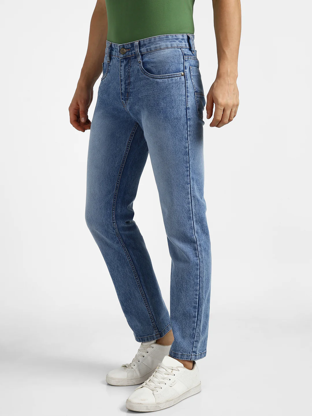 Men's Light Blue Regular Fit Washed Jeans Stretchable - Image 3