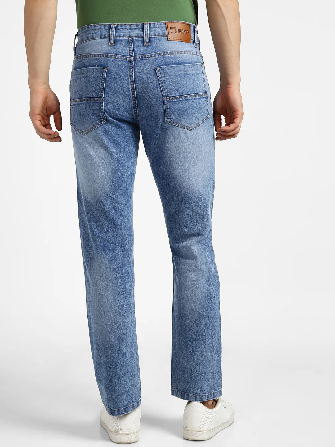 Men's Light Blue Regular Fit Washed Jeans Stretchable - Image 4