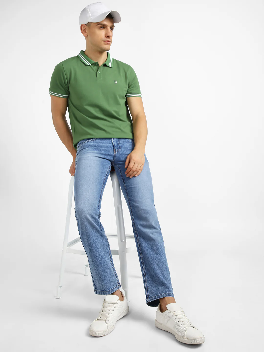 Men's Light Blue Regular Fit Washed Jeans Stretchable - Image 5