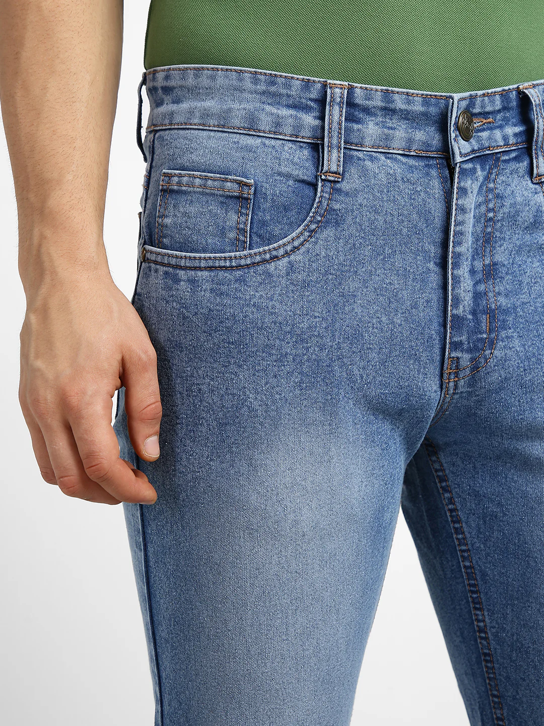 Men's Light Blue Regular Fit Washed Jeans Stretchable - Image 6