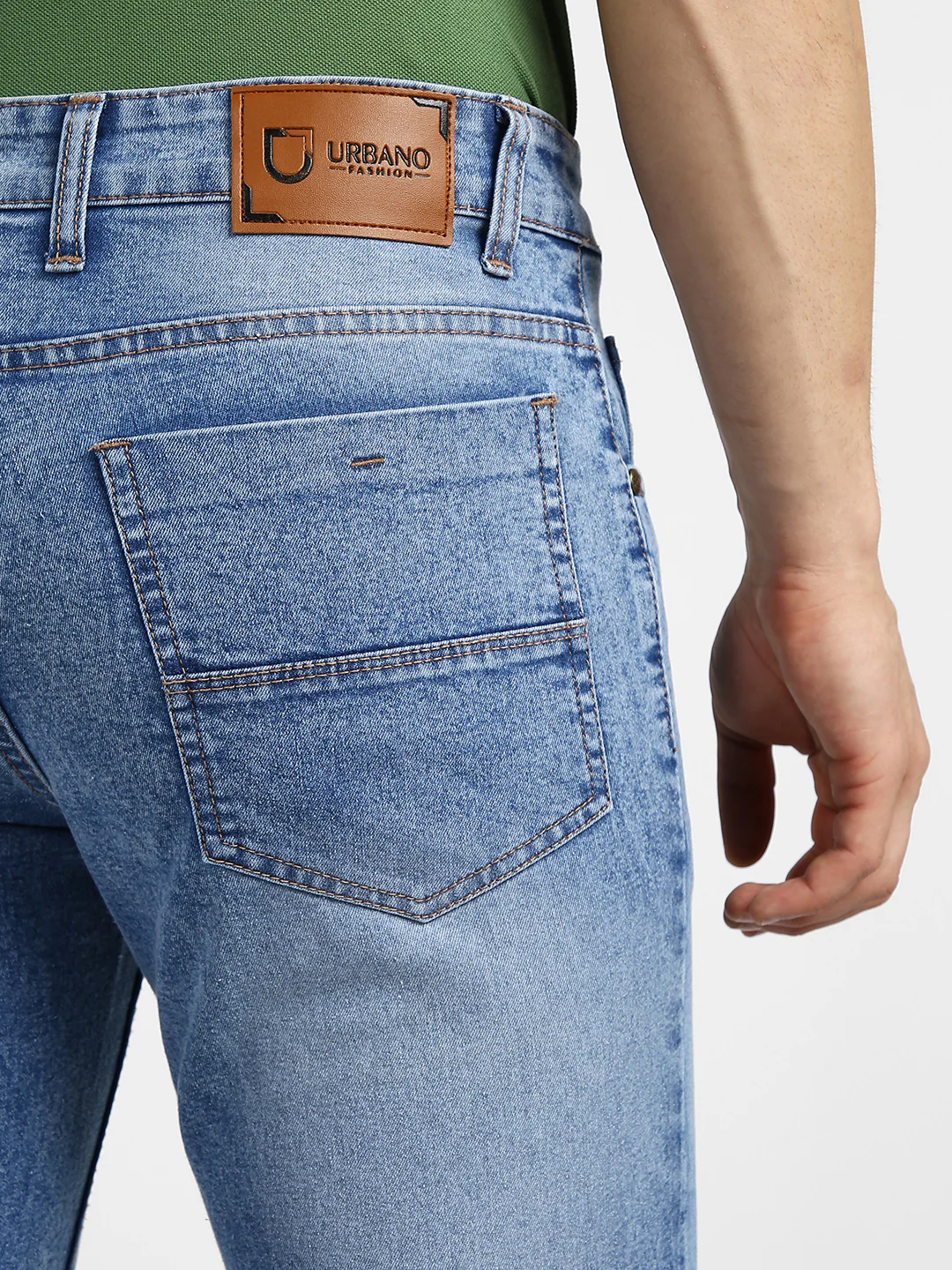 Men's Light Blue Regular Fit Washed Jeans Stretchable - Image 7