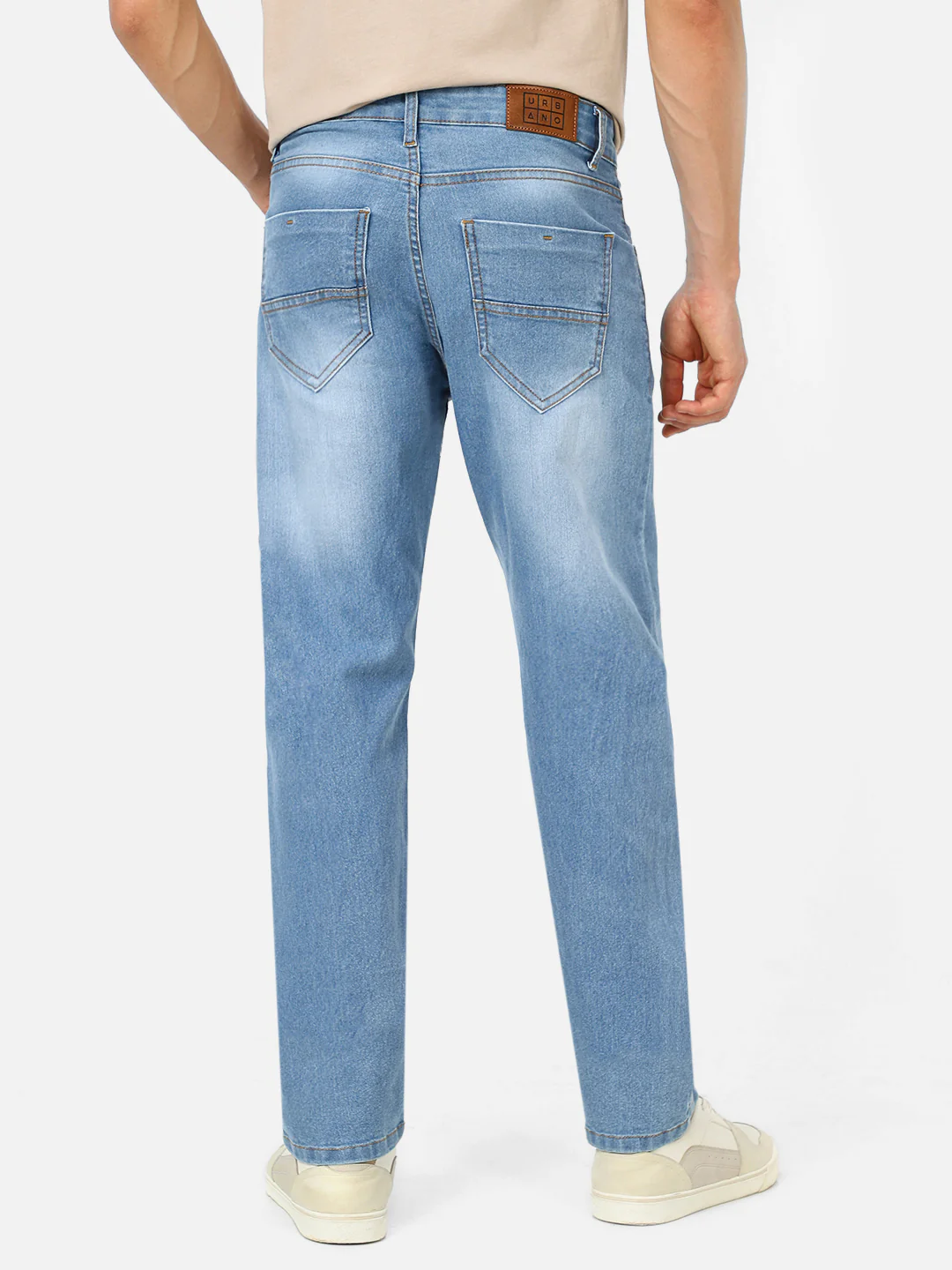 Men's Light Blue Regular Fit Washed Jeans Stretchable - Image 3