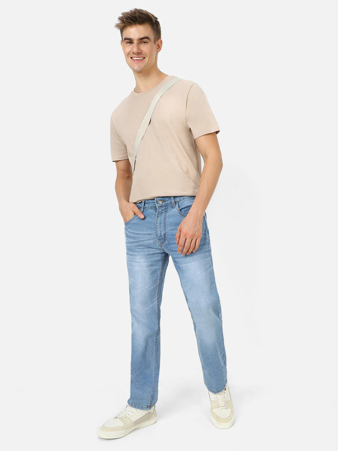 Men's Light Blue Regular Fit Washed Jeans Stretchable - Image 4