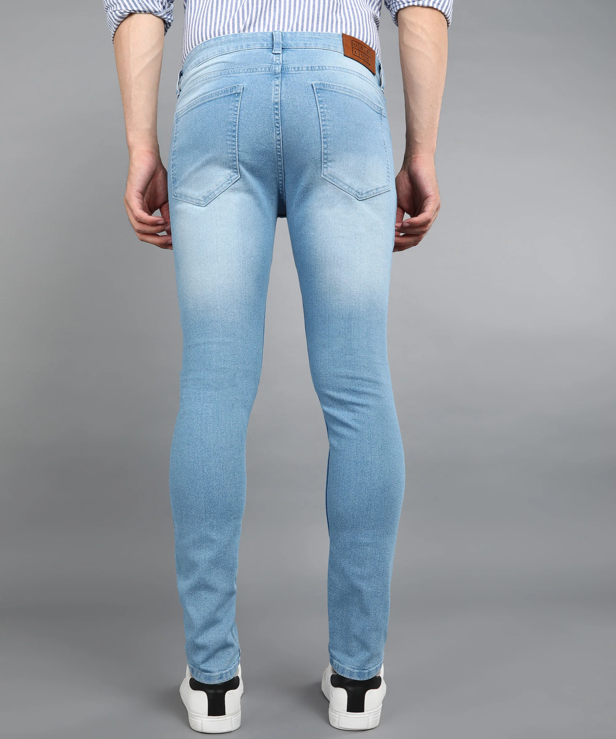 Men's Light Blue Regular Fit Washed Jeans Stretchable - Image 3