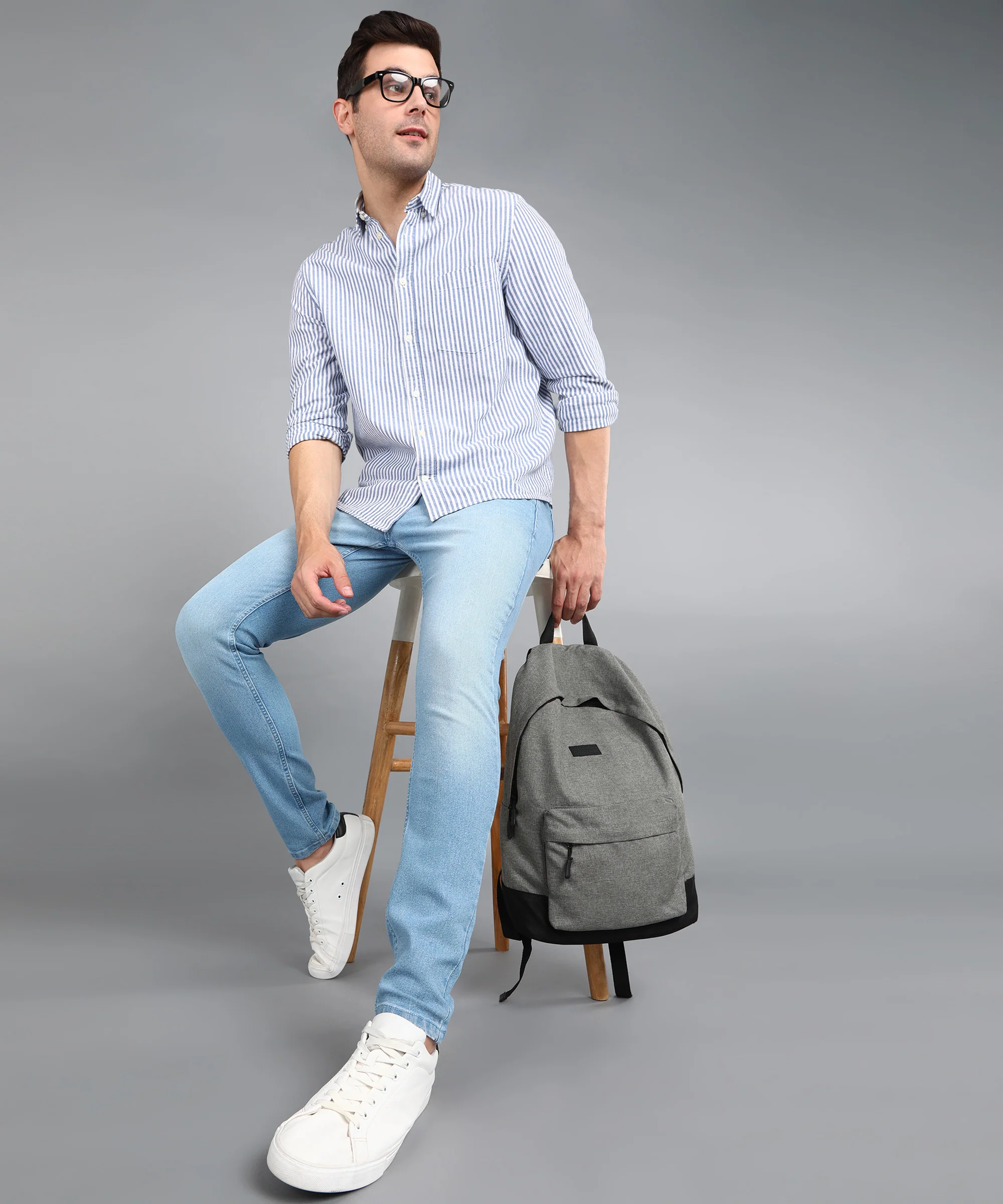 Men's Light Blue Regular Fit Washed Jeans Stretchable - Image 4