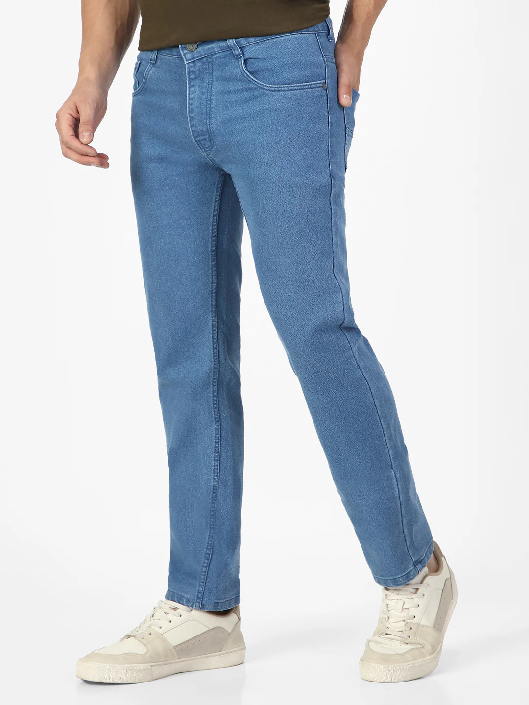 Men's Light Blue Regular Fit Washed Jeans Stretchable - Image 3