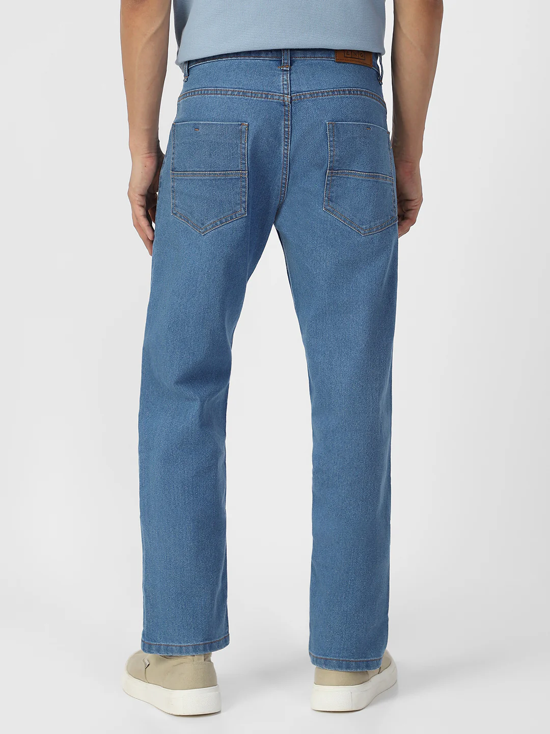 Men's Light Blue Regular Fit Washed Jeans Stretchable - Image 4