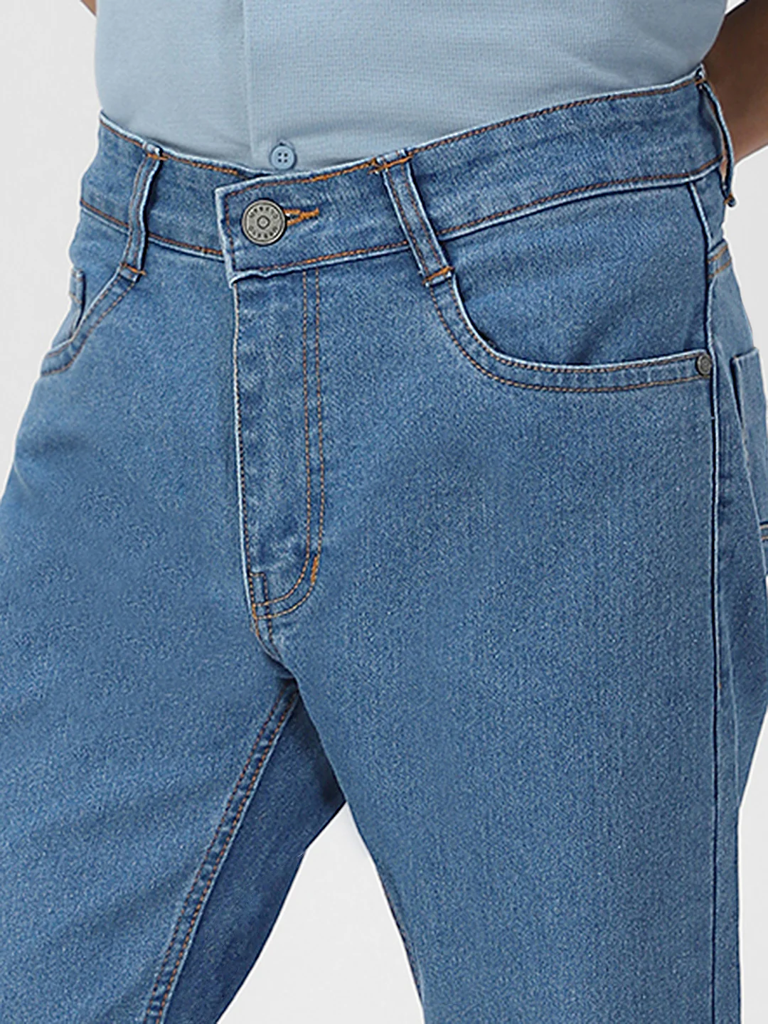 Men's Light Blue Regular Fit Washed Jeans Stretchable - Image 6