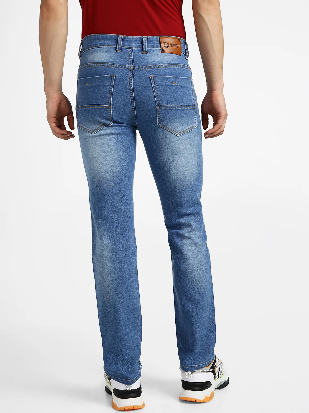 Men's Lightish Blue Regular Fit Washed Jeans Stretchable - Image 3