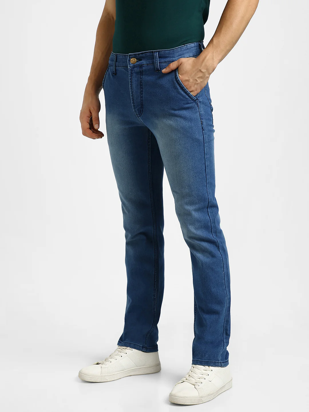 Men's Light Blue Regular Fit Washed Jeans Stretchable - Image 2