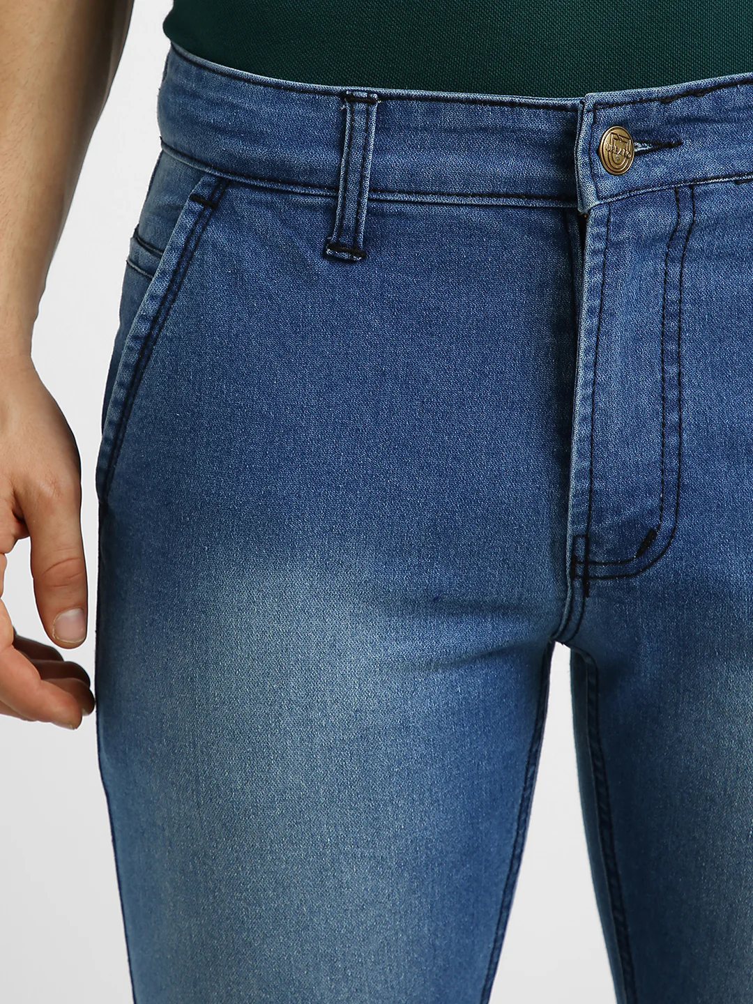 Men's Light Blue Regular Fit Washed Jeans Stretchable - Image 5