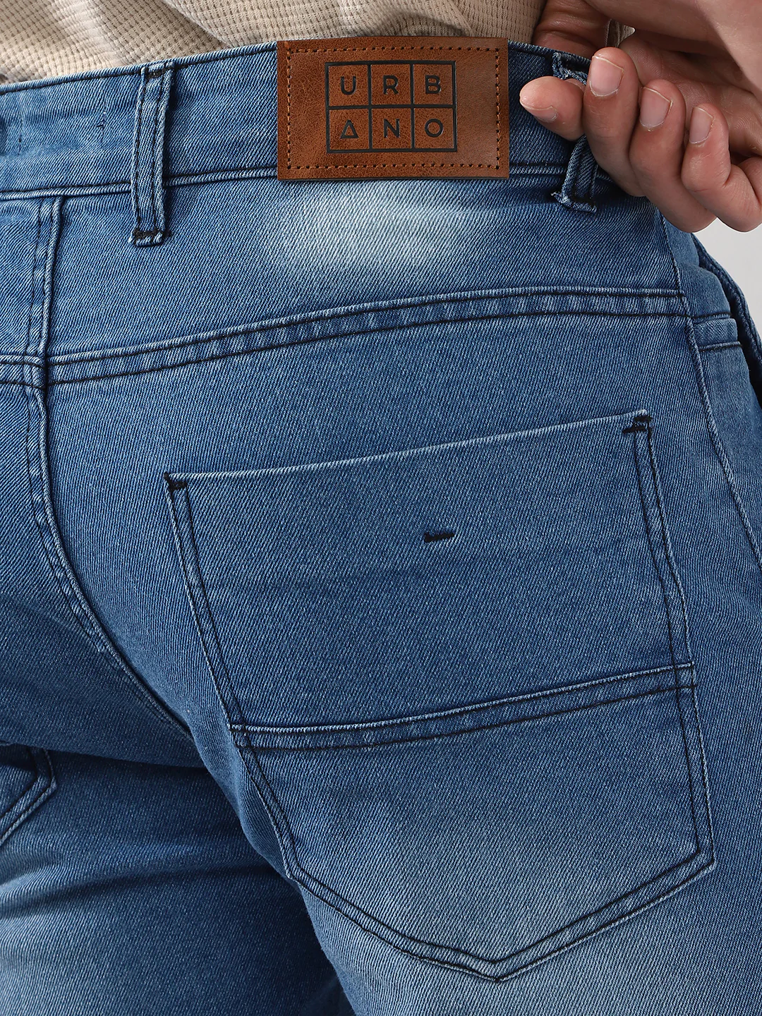 Men's Light Blue Regular Fit Washed Jeans Stretchable - Image 6