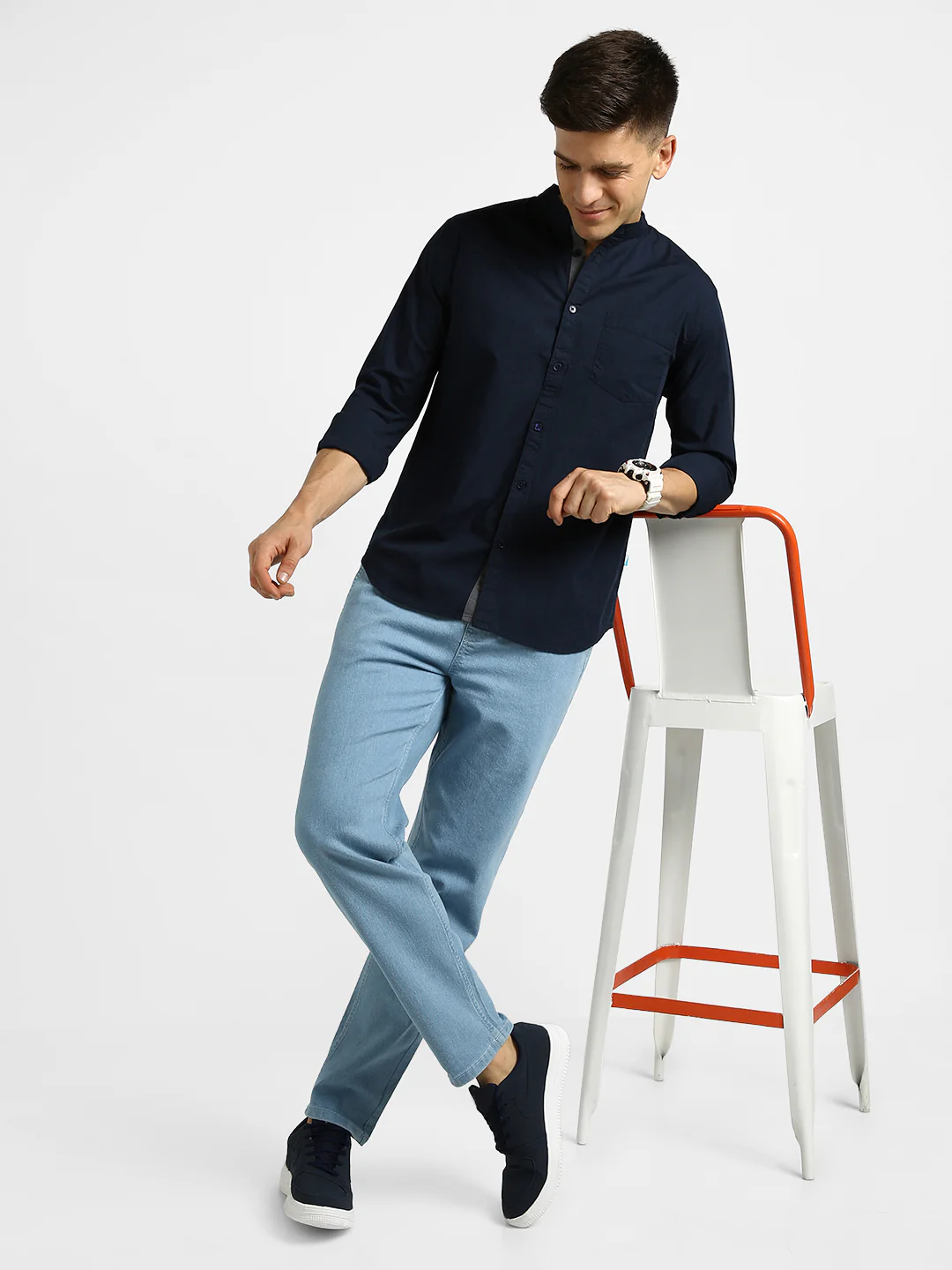 Men's Light Blue Regular Fit Washed Jogger Jeans Stretchable - Image 4