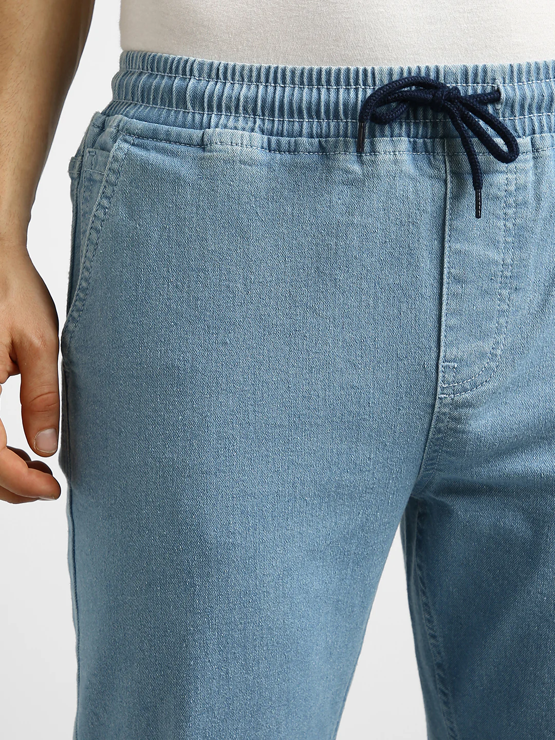 Men's Light Blue Regular Fit Washed Jogger Jeans Stretchable - Image 5