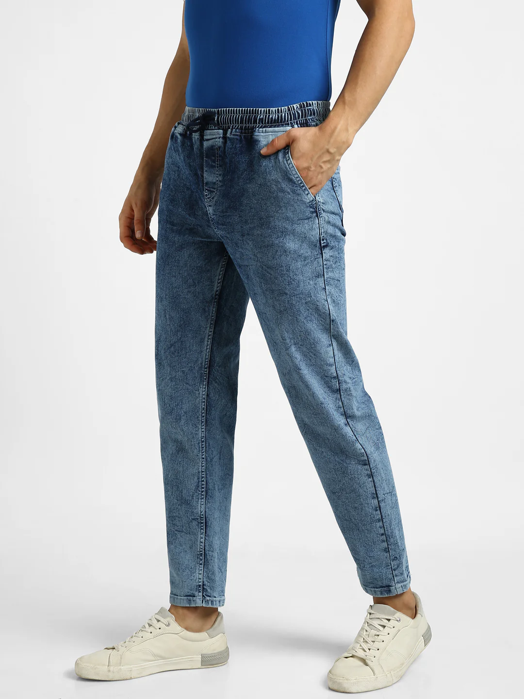 Men's Light Blue Regular Fit Washed Jogger Jeans Stretchable - Image 2