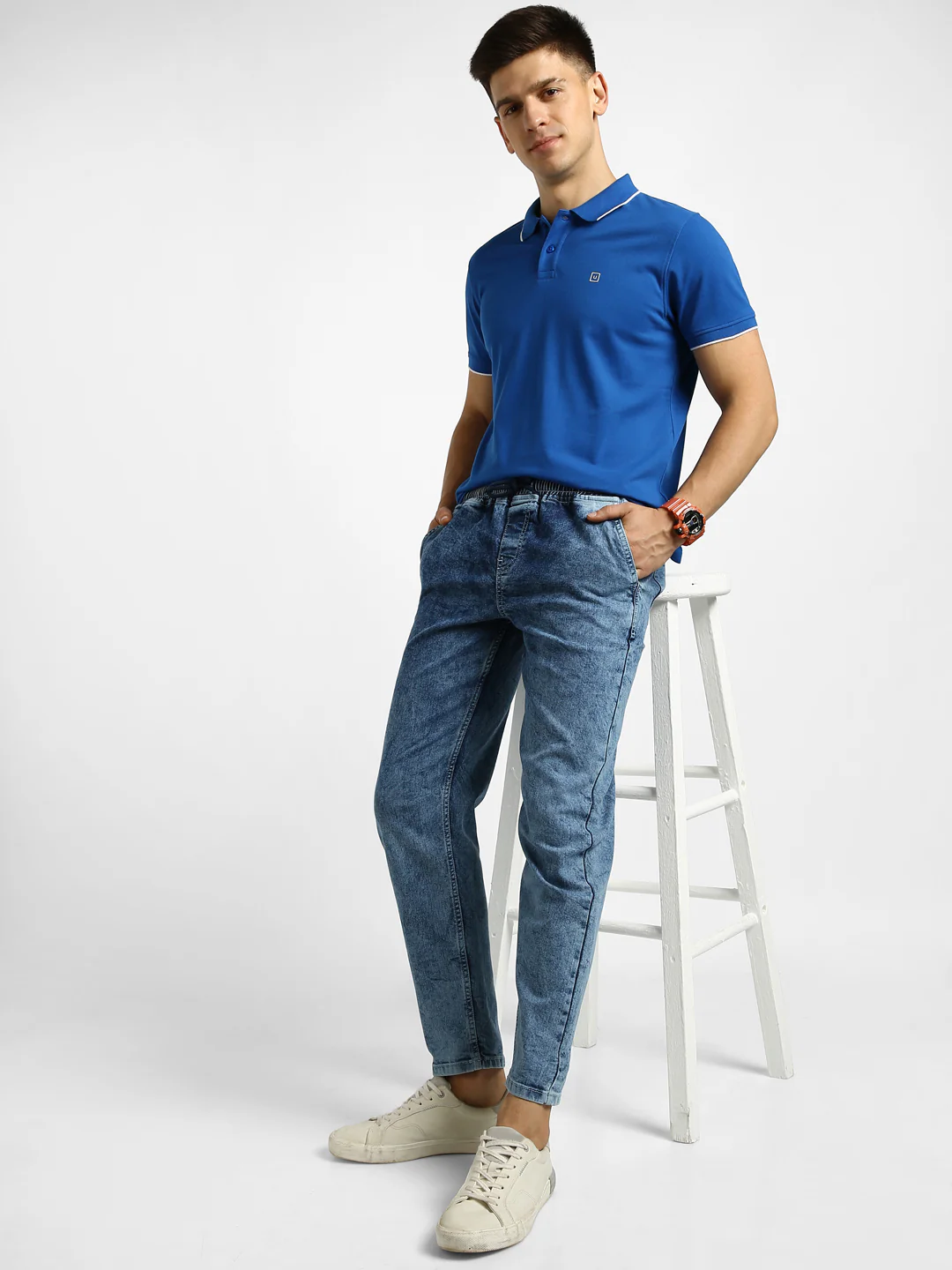 Men's Light Blue Regular Fit Washed Jogger Jeans Stretchable - Image 4