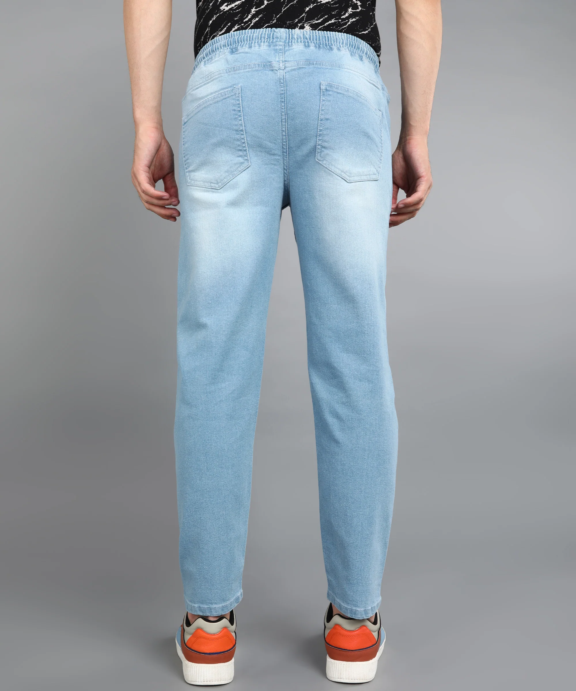 Men's Light Blue Regular Fit Washed Jogger Jeans Stretchable - Image 4