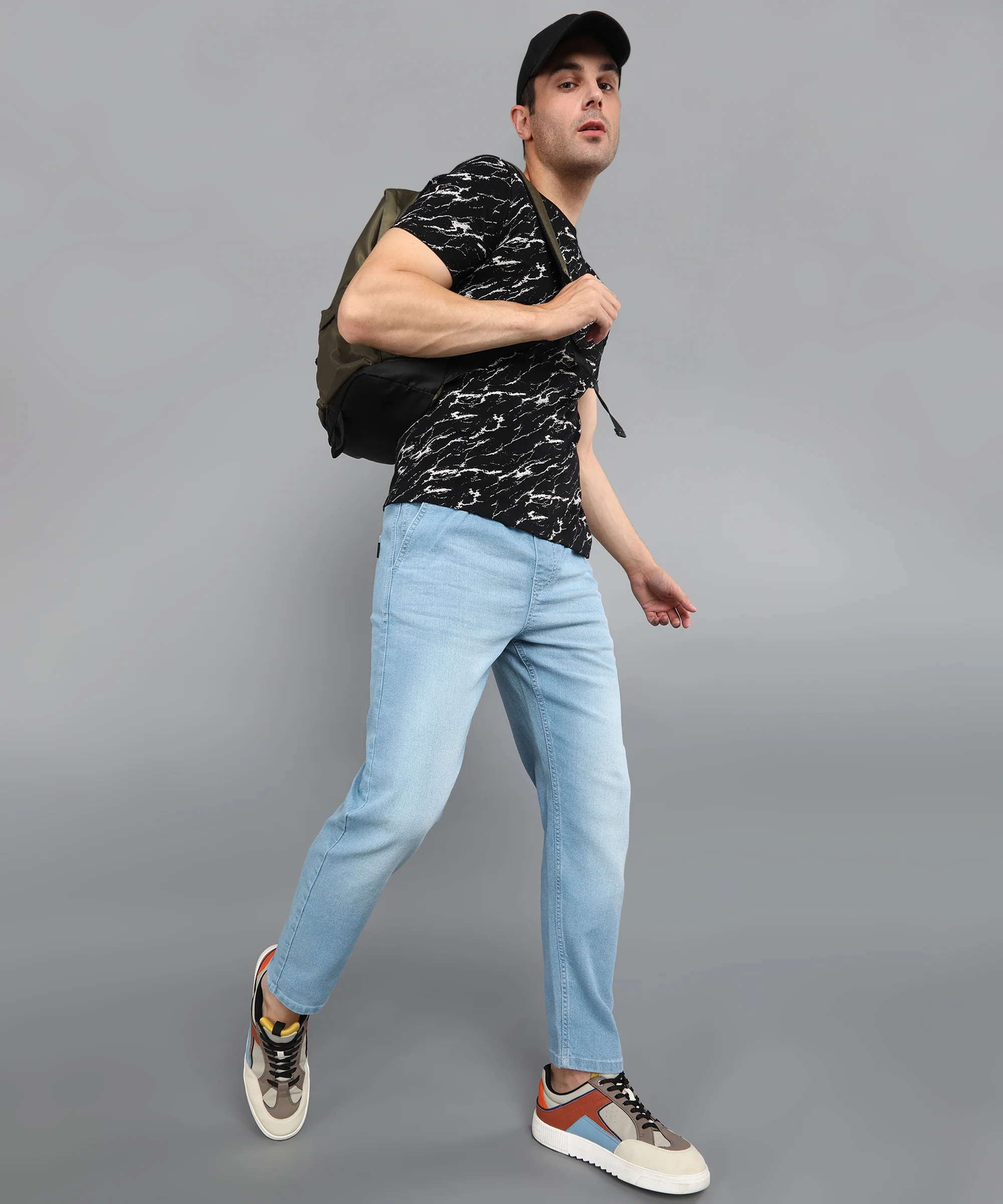 Men's Light Blue Regular Fit Washed Jogger Jeans Stretchable - Image 5