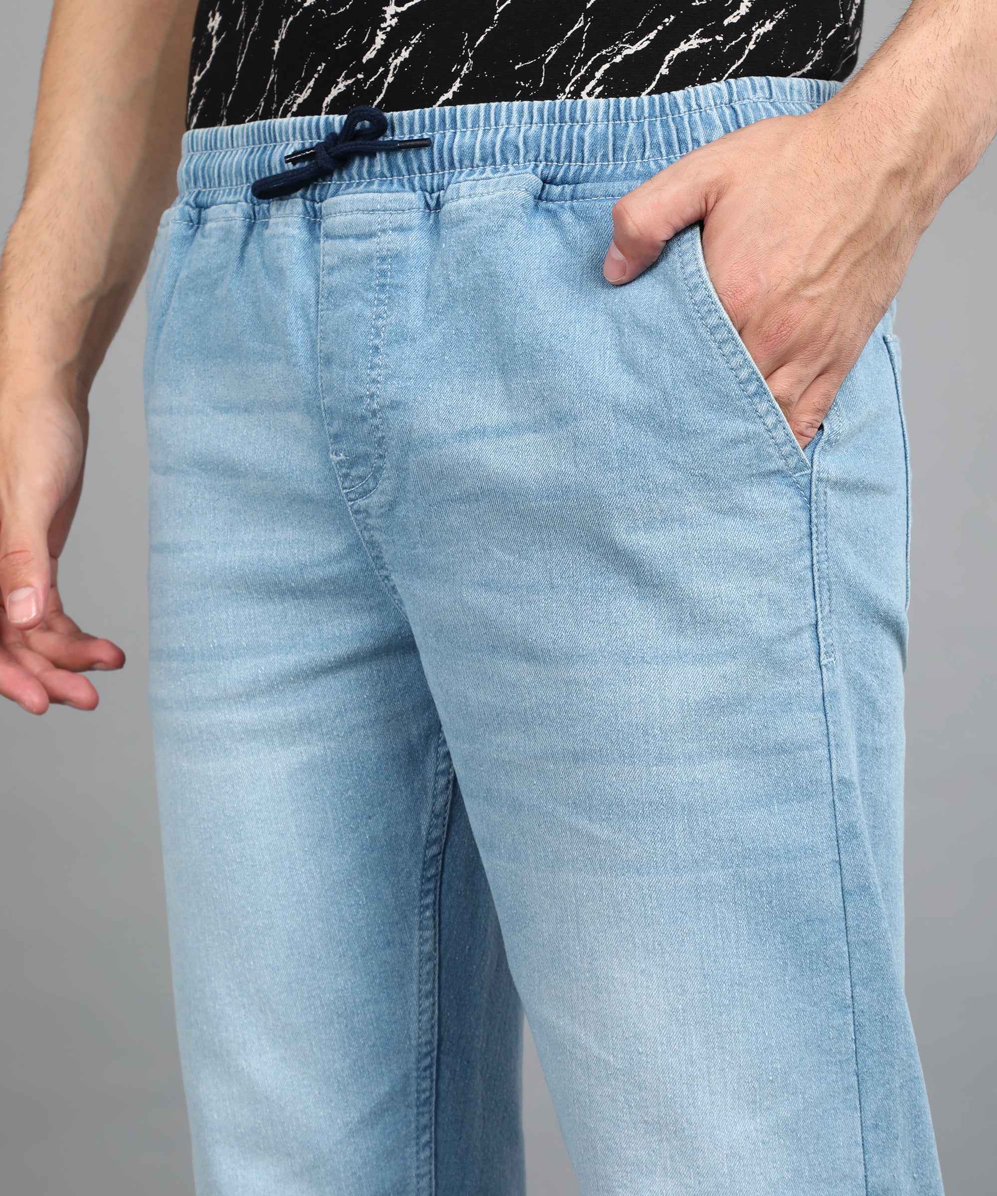 Men's Light Blue Regular Fit Washed Jogger Jeans Stretchable - Image 6