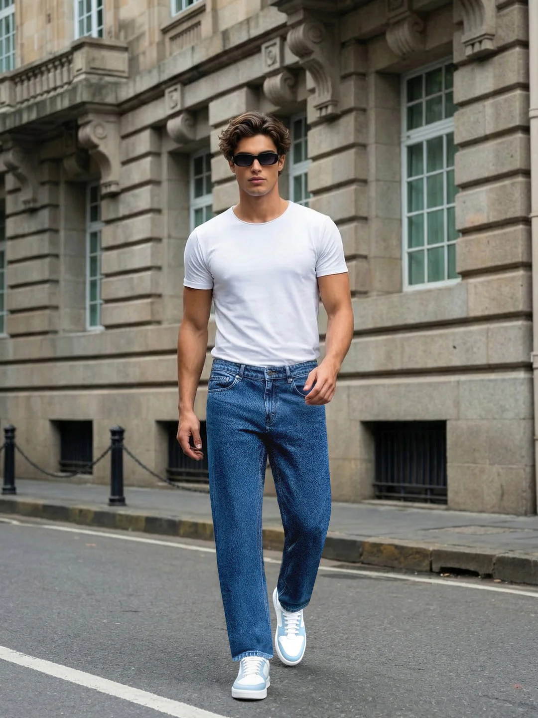 Men's Light Blue Relaxed Fit Washed Denim Jeans Non-Stretchable - Image 4