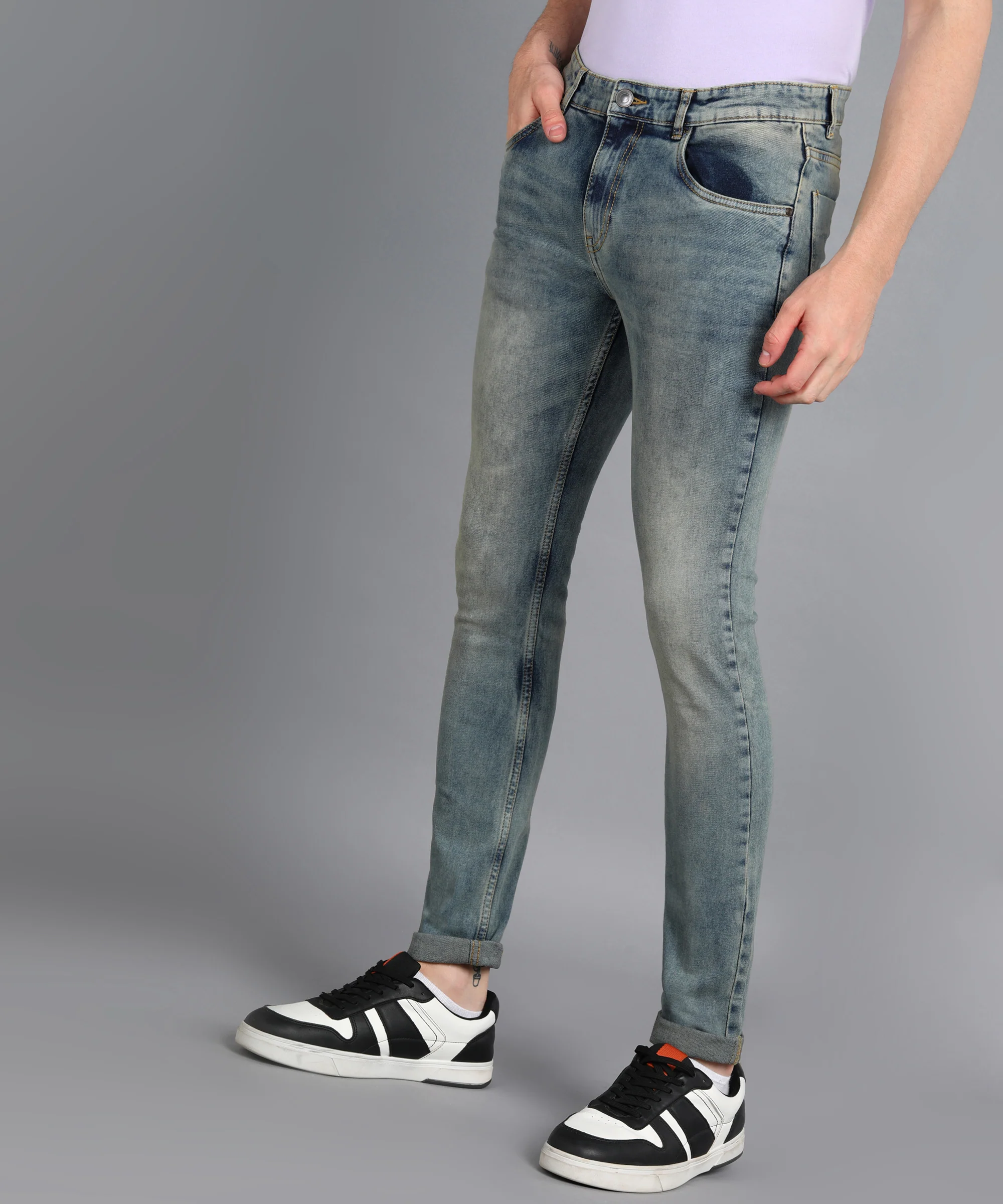Men's Light Blue Skinny Fit Washed Jeans Stretchable - Image 2
