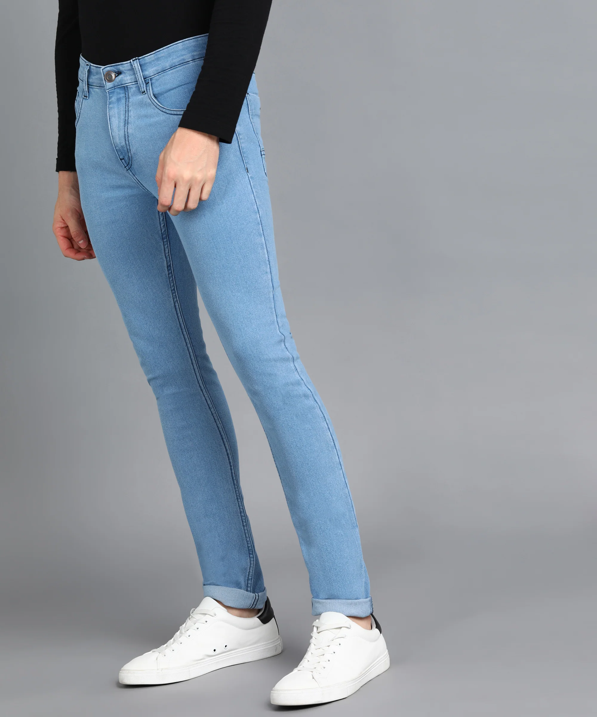 Men's Light Blue Skinny Fit Washed Jeans Stretchable - Image 2