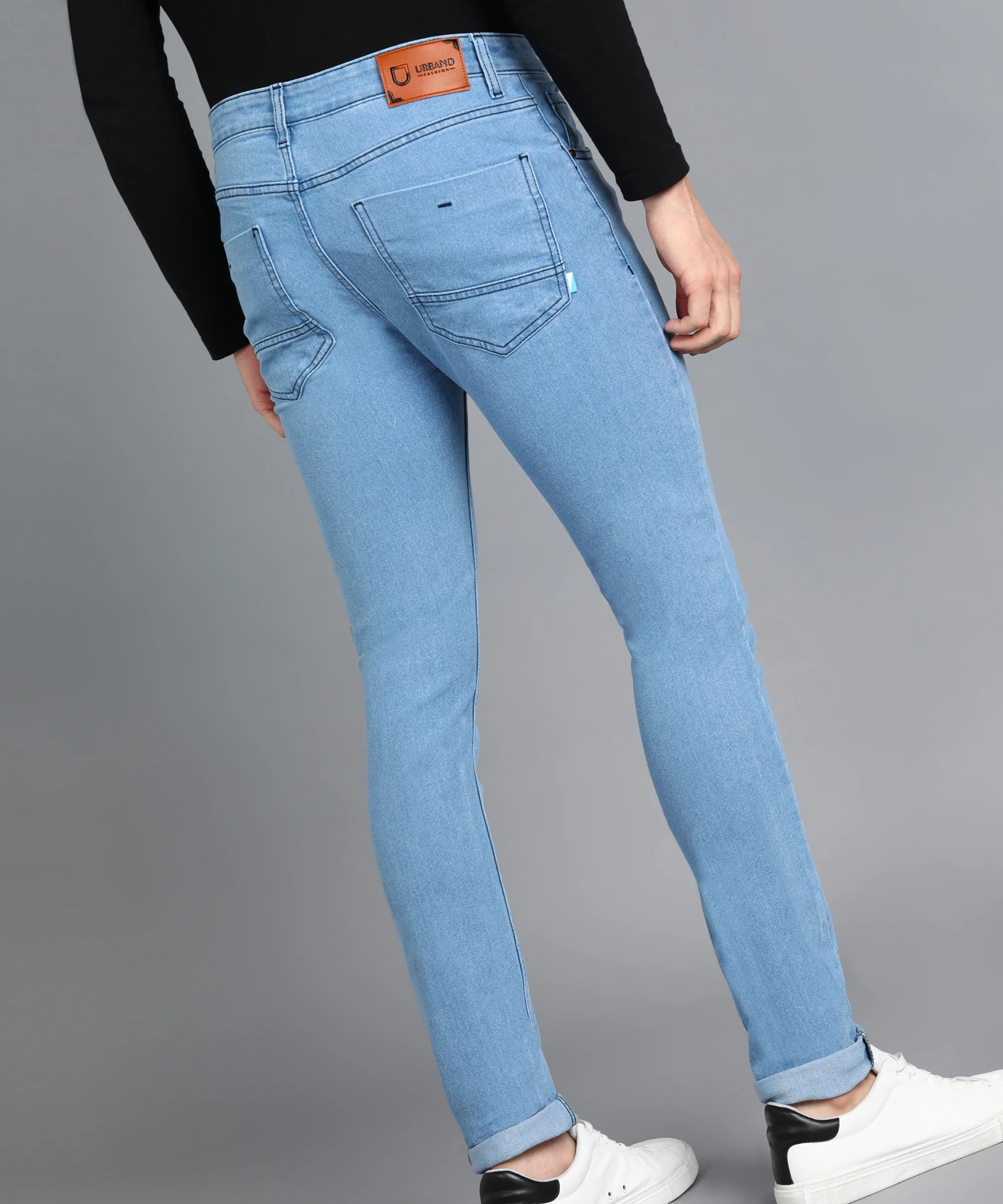 Men's Light Blue Skinny Fit Washed Jeans Stretchable - Image 3