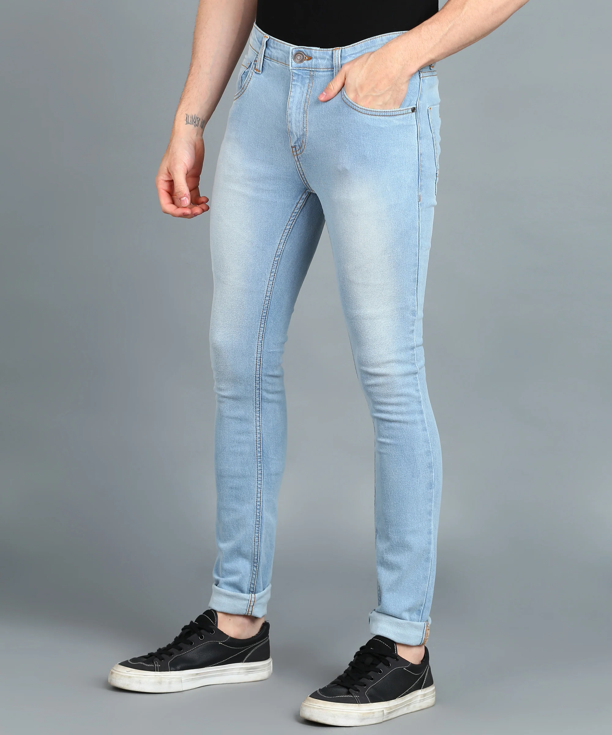 Men's Light Blue Skinny Fit Washed Jeans Stretchable - Image 2