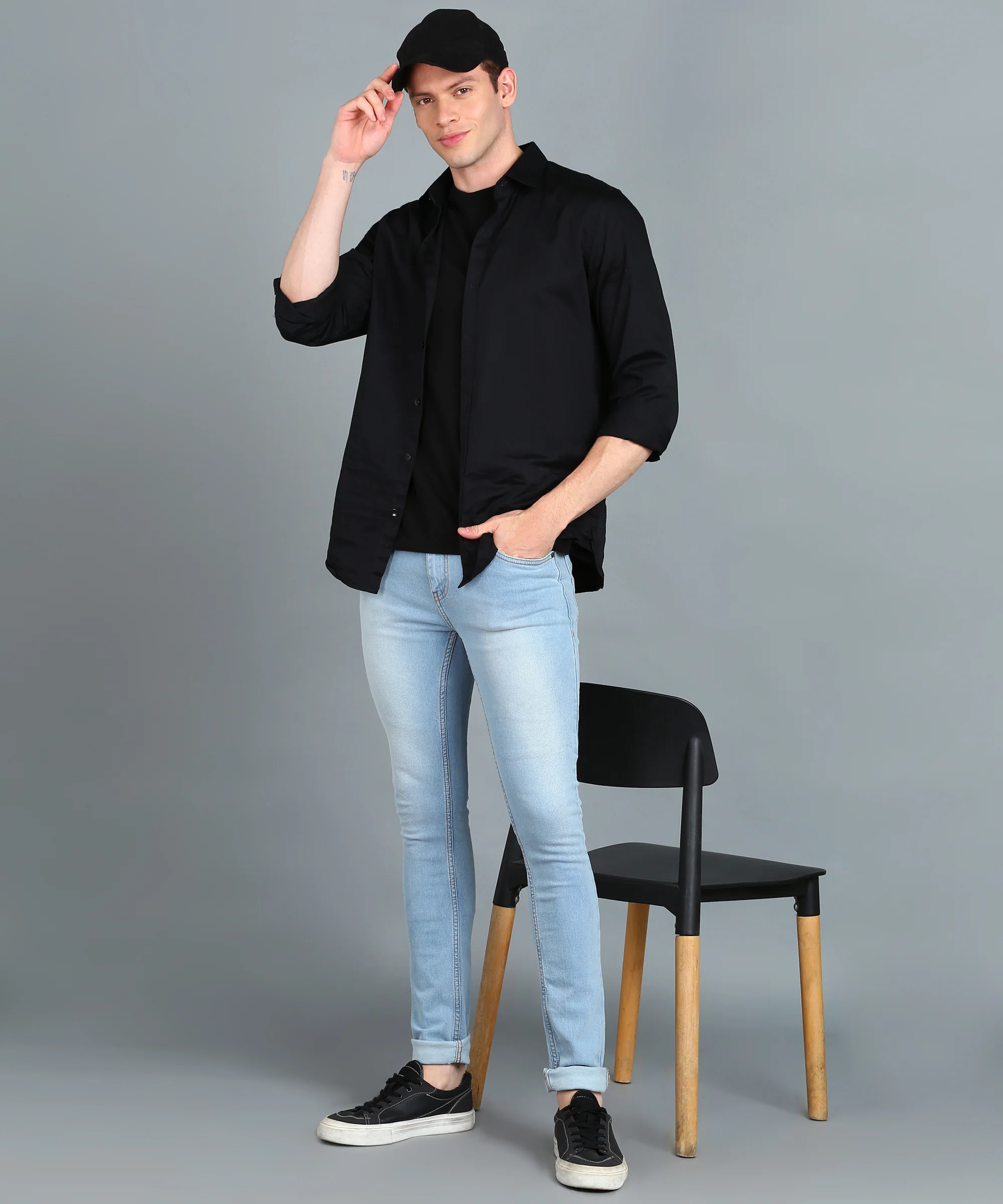 Men's Light Blue Skinny Fit Washed Jeans Stretchable - Image 4