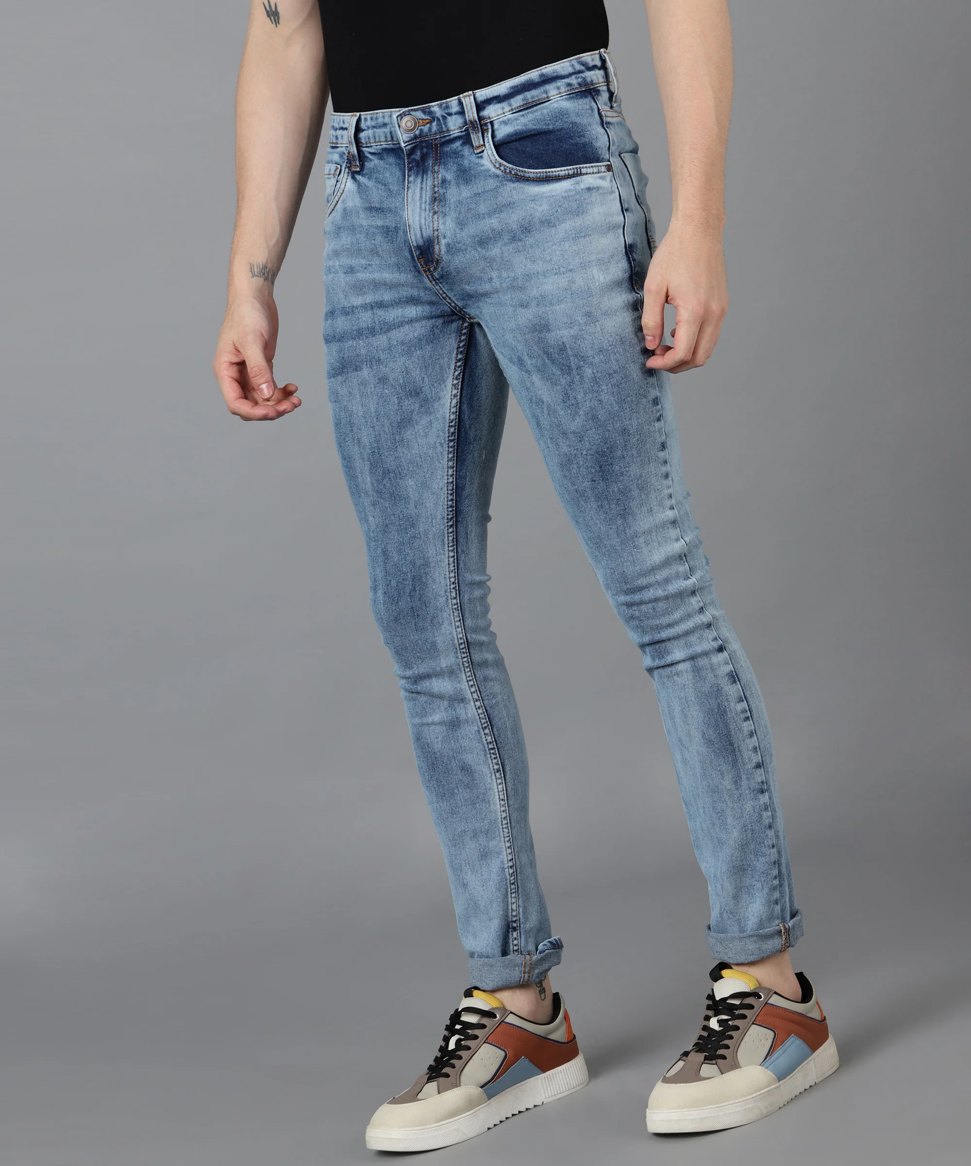 Men's Light Blue Skinny Fit Washed Jeans Stretchable - Image 2