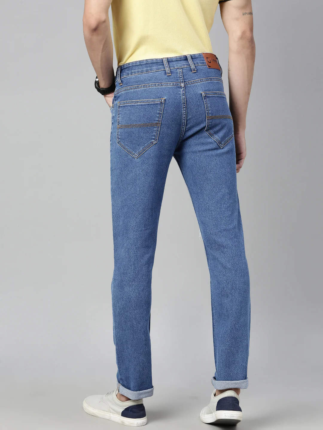 Men's Light Blue Slim Fit Knee Slit Distressed Jeans Stretchable - Image 3