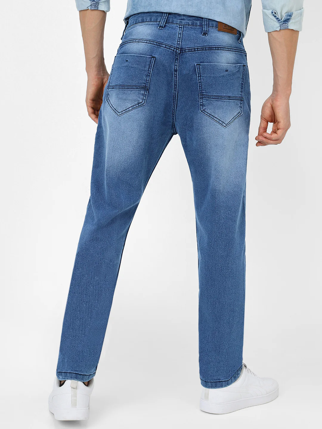 Men's Light Blue Slim Fit Mild Distressed/Torn Jeans Stretchable - Image 4