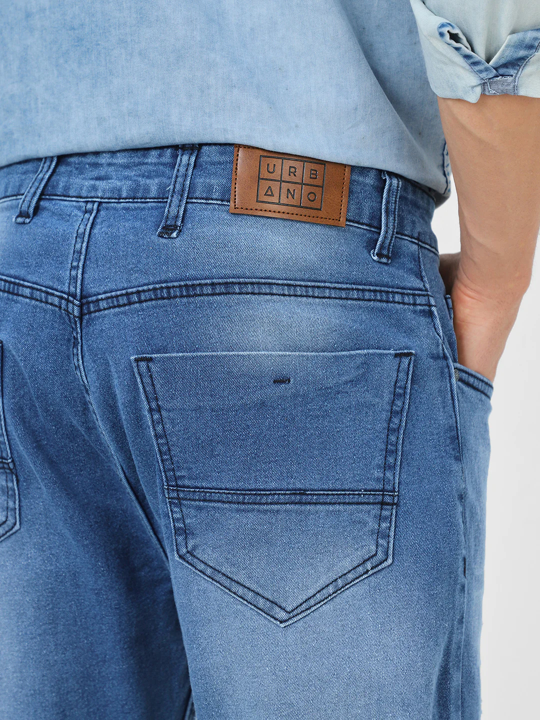 Men's Light Blue Slim Fit Mild Distressed/Torn Jeans Stretchable - Image 7