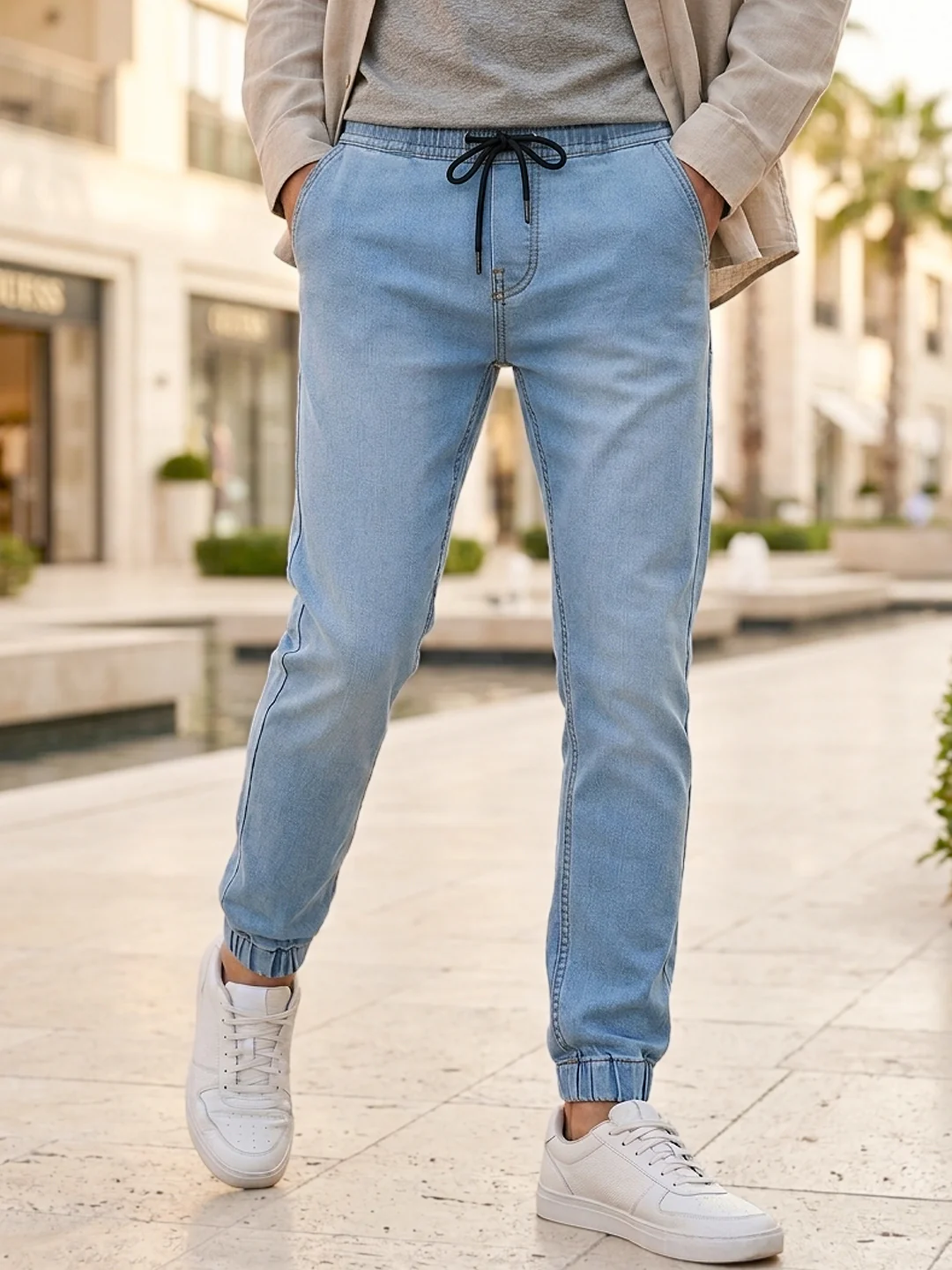 Men's Light Blue Slim Fit Stretch Jogger Jeans