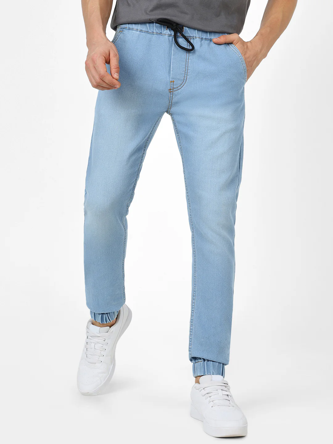 Men's Light Blue Slim Fit Stretch Jogger Jeans - Image 2