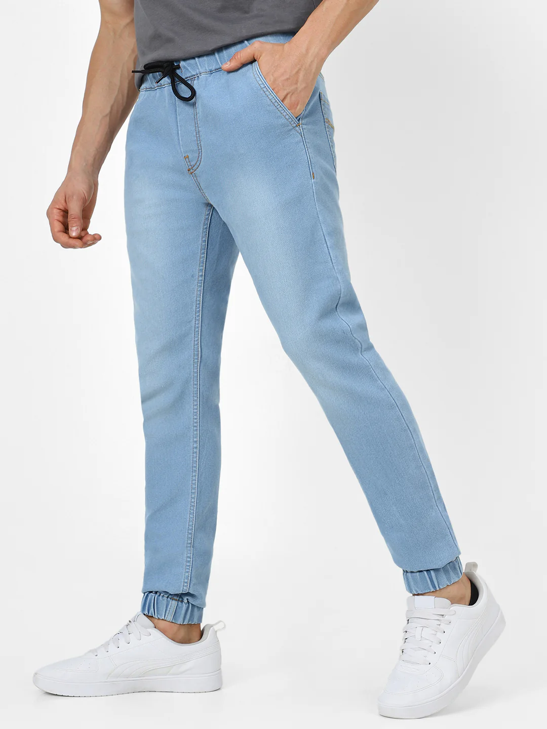 Men's Light Blue Slim Fit Stretch Jogger Jeans - Image 3