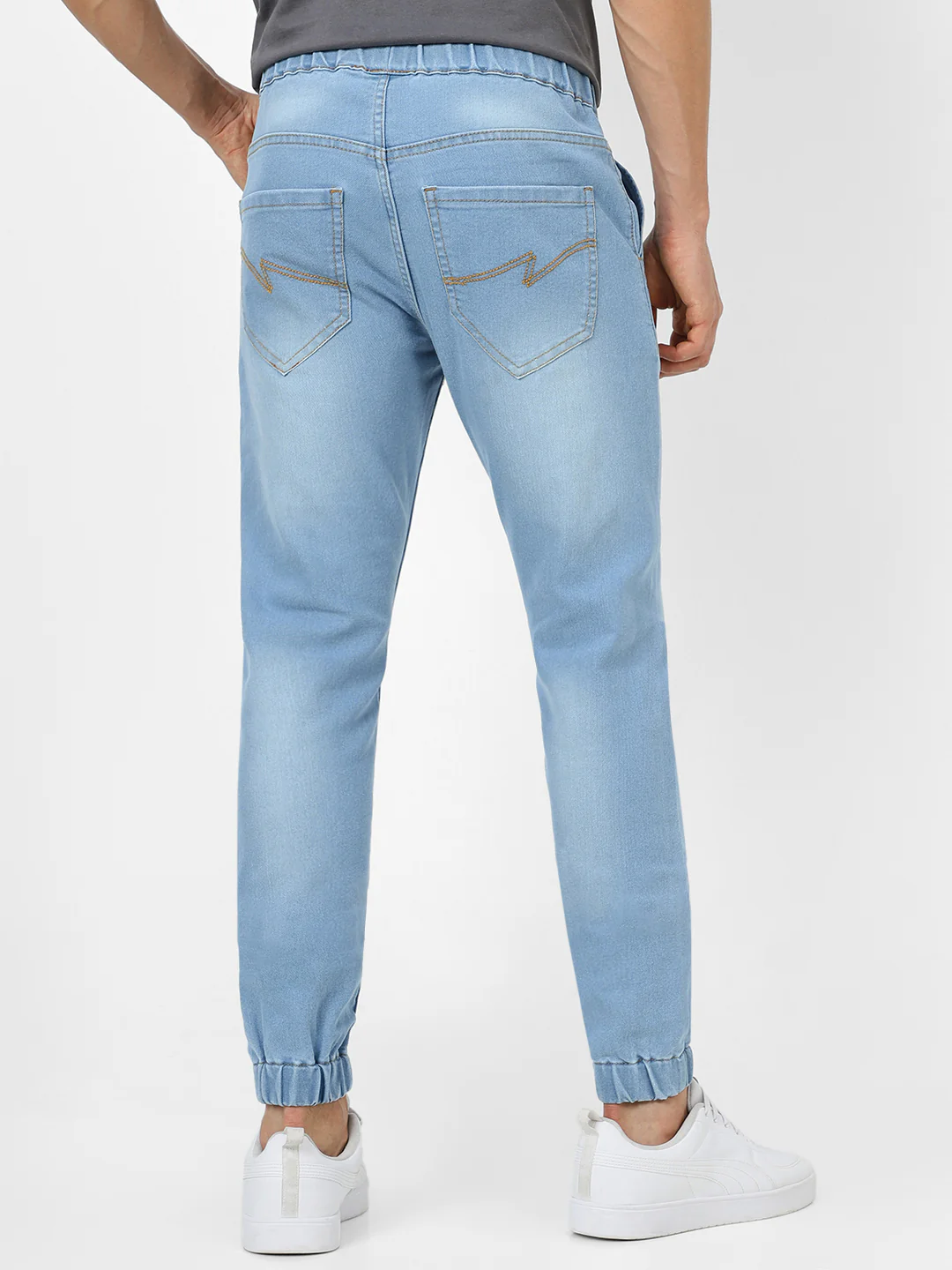 Men's Light Blue Slim Fit Stretch Jogger Jeans - Image 4