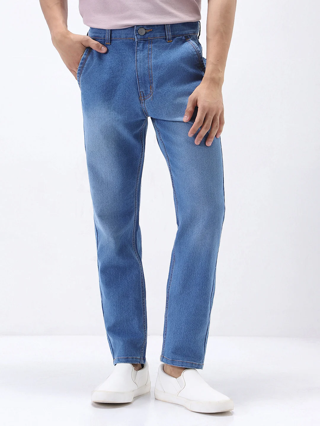 Men's Light Blue Slim Fit Washed Jeans Stretchable - Image 2