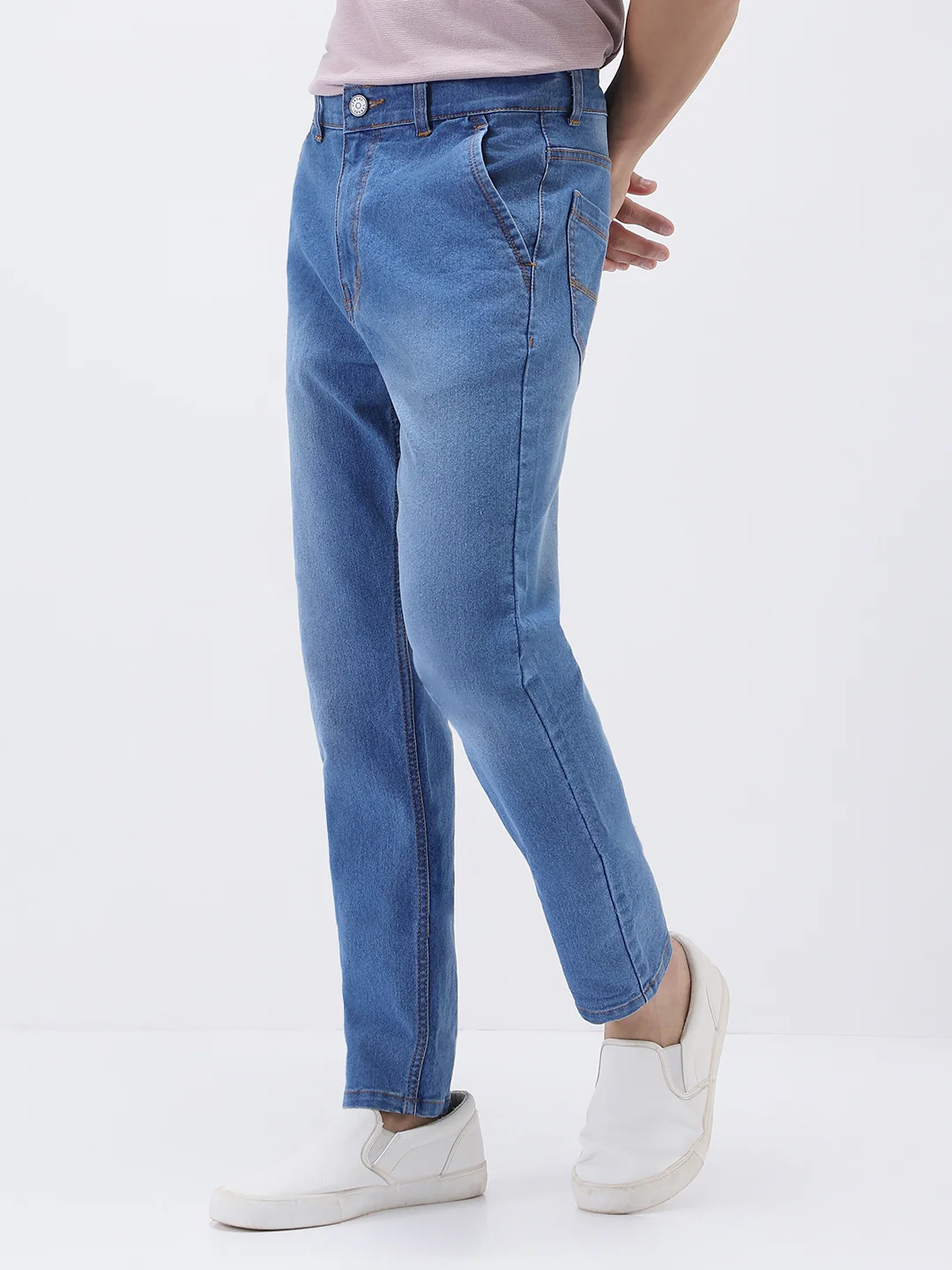 Men's Light Blue Slim Fit Washed Jeans Stretchable - Image 3